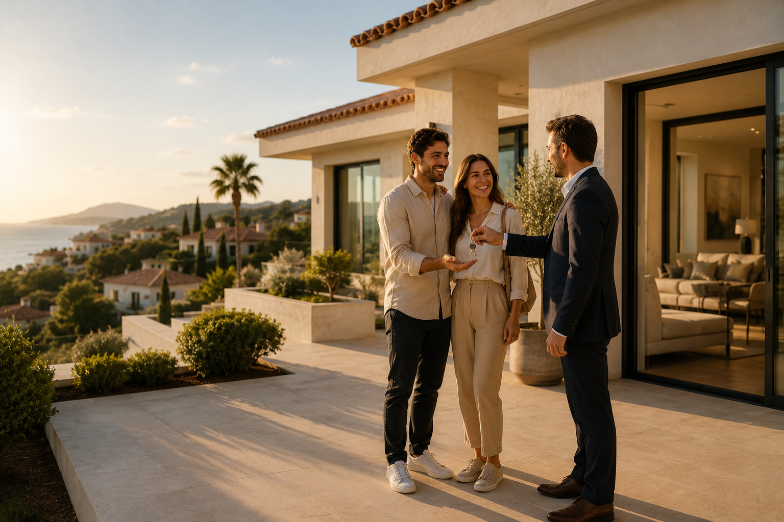 Pareja recibiendo las llaves de su nueva vivienda en España